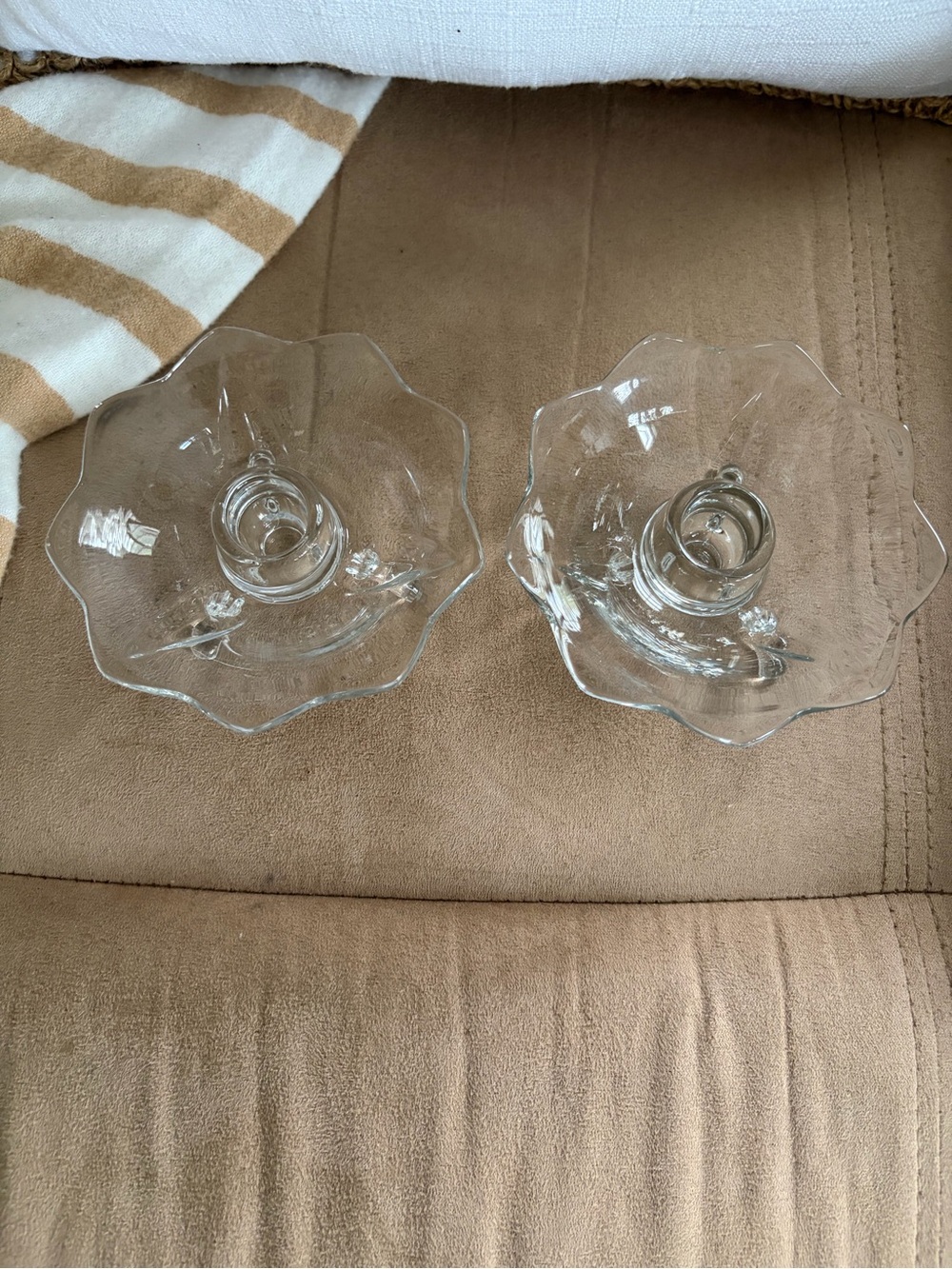 Two vintage Victorian crystal glass candle holders